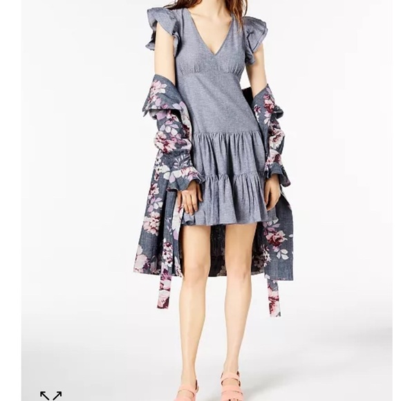 Jill Stuart denim ruffle dress linen blend - Picture 4 of 9